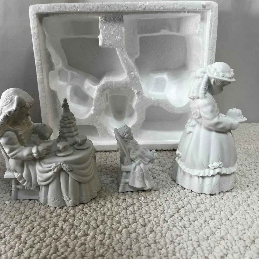 Department 56 Winter Silhouette Christmas Tea White Porcelain Set of 3 Vintage